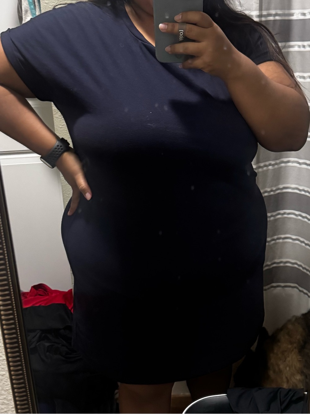 SHEIN Navy Blue Short Sleeve Midi Dress